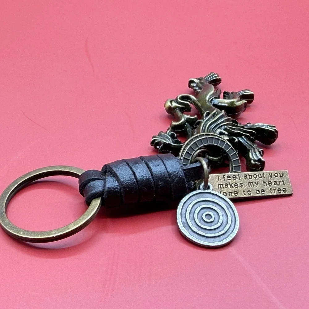 Lannister Lion Keychain Bronze Tone Leather Charm Game of Thrones Style Gift